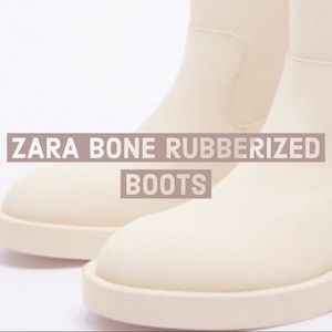 ZARA Rubberized Knee-High Rain Boots in Bone (6.5)